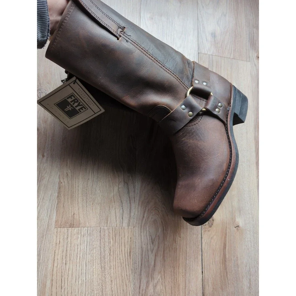 Frye 12R Harness Leather Boots Biker Moto Square Toe - Picture 8 of 11
